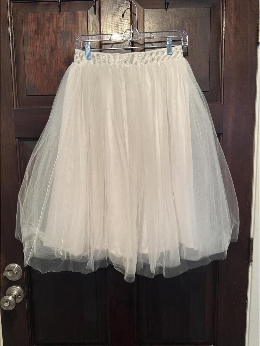 bebe White Tulle Midi Skirt Size M